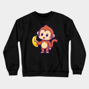 Cute Monkey Holding Banana Cartoon Crewneck Sweatshirt